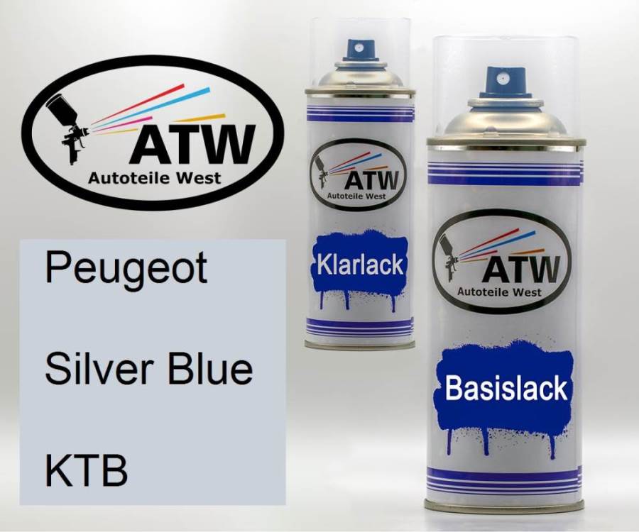 Peugeot, Silver Blue, KTB: 400ml Sprühdose + 400ml Klarlack - Set, von ATW Autoteile West.